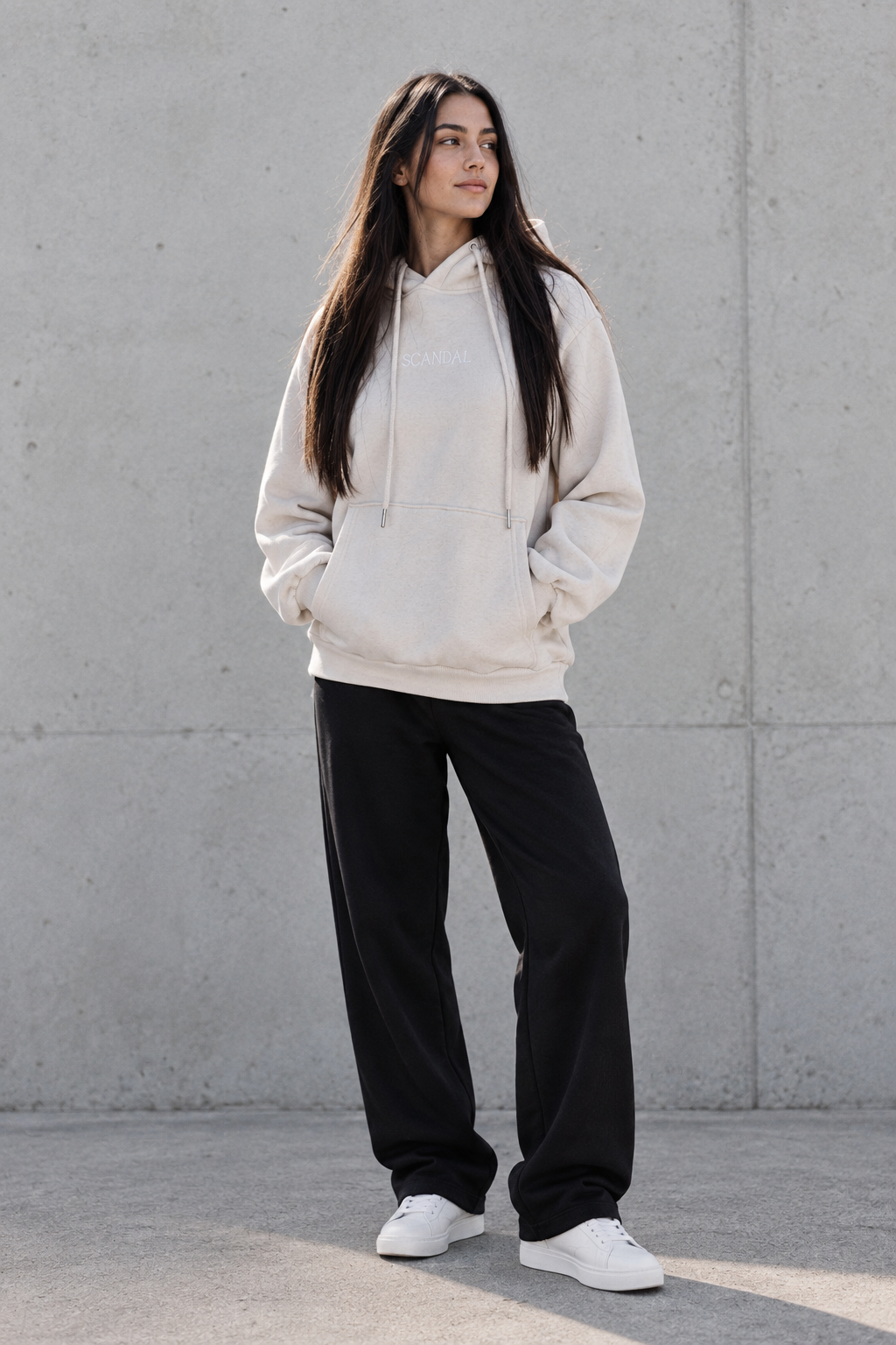 SCANDAL_CLOTHING-128 regenerated — Cream Hoodie, no branded footwear